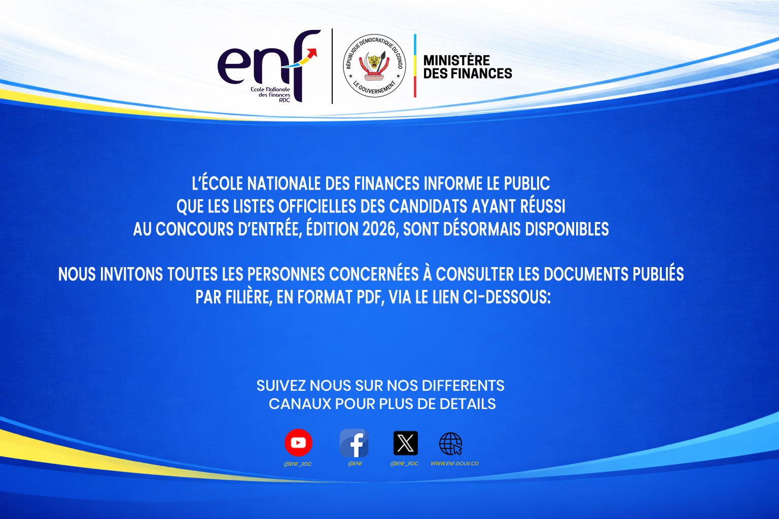 Listes officielles des candidats ayant réussi au concours d’entrée, édition 2026
